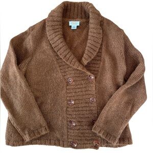 Talbots Mohair brown sweater double breasted shawl collar size XL